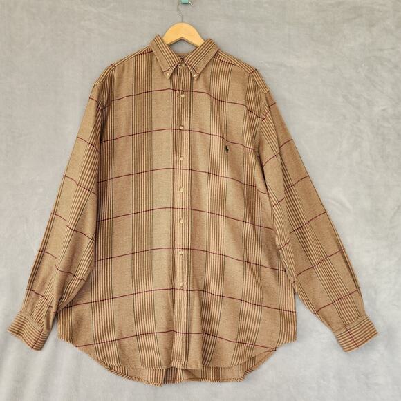 Ralph Lauren Shirt Men Size XL Tall Houndstooth Plaid Brown Classic Fit Pony XLT - Picture 8 of 9